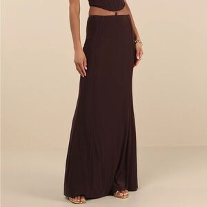 Lulu's Skyela Dark Brown Maxi Skirt Bodycon Mermaid Fluted Hem Size Medium